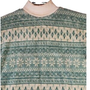 Vintage V Sport Fleece Pullover Mock Neck Fair Isle Dusty Teal Large 109-607-537